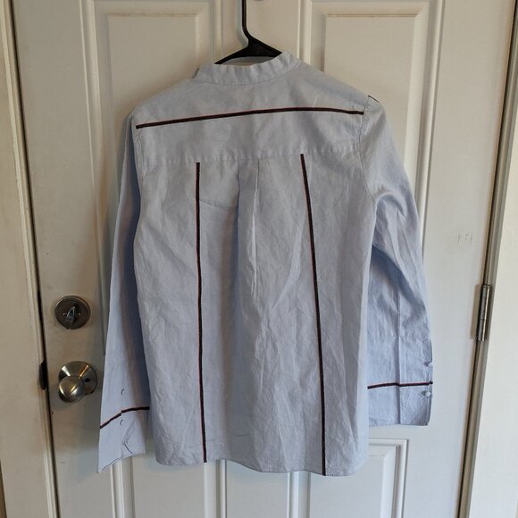 Derek Lam 10 Crosby Light Blue Striped Blouse Asymmetric Keyhole Ruffle Size 4 - Picture 8 of 11